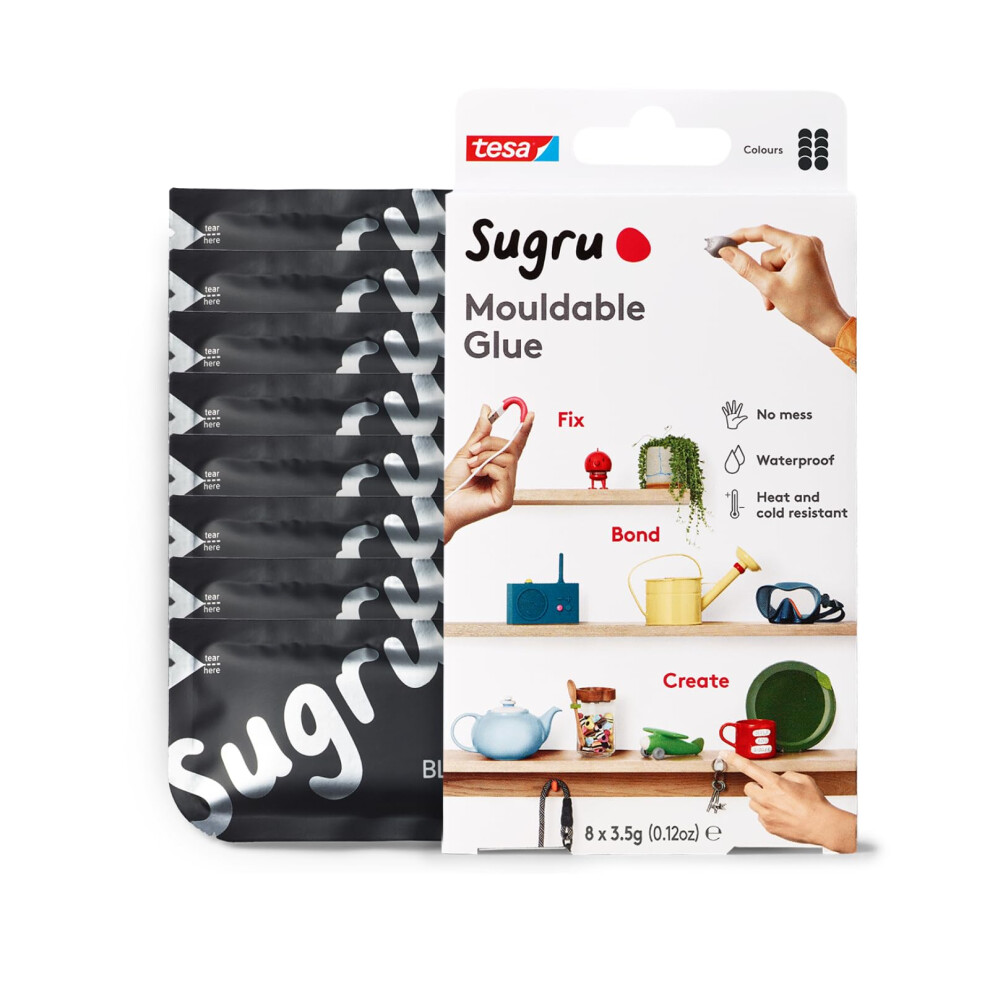 Sugru By Tesa - Mouldable Multi-Purpose Glue For Creative Fixing And Making, Black, 8-Pack 5051224523528