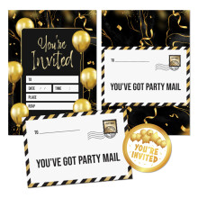 Kirsten McMillan 36 Black & Gold Balloon Birthday Invitations - A6 Birthday Party Invitations Cards for Adults ? Invites Designed and Printed in the