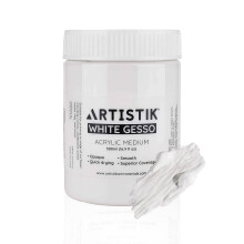 ARTISTIK White Gesso Acrylic Medium ? 500 ml Professional-Grade Surface Prep Paint & Liquid Primer for Wood, Canvas, Paper, Cardboard, and Various Art