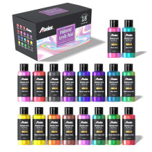 ABEIER Iridescent Acrylic Paint, Set of 18 Chameleon Colours, 2 oz/60ml Bottles, Colour Shifting, Non-Toxic, High Viscosity, Blendable, Paints on