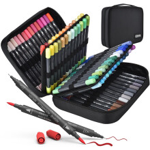 KEMYR Markers for Adult Coloring Books: 80 Color Dual Tip Fine & Brush Pens - Water-Based Coloring Marker for Adults Drawing Sketching Bullet Journal
