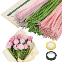 320pcs Pipe Cleaners for Craft, Pipe Cleaner Flower Kit with Flower Stems Florist Tape, 30CM Long Pipe Cleaners, Flexible Pipecleaners, Fluffy Green