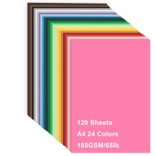 Coloured Card - A4 120 Sheet 180gm 24 Assorted Colours Card Paper for DIY Art Paper Crafting Scrapbook Creative Decor School Supplies