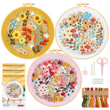 WIVLAX Embroidery Kit for Adults Beginners 3 Pack, DIY Stitch Craft Set with Pattern Fabric, Hoop, Thread & Needles, Starter Hand Flower Embroidery