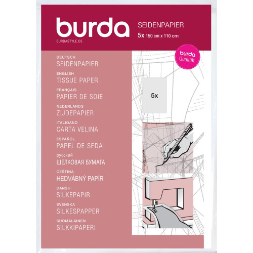 Burda Dressmakers Plain Tissue Paper, 5 Sheets, 150cm x 110cm