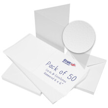 Craft UK, 50 Hammered Blank Cards and Envelopes for Card Making, 300gsm, Made in the UK, Lasting Quality, White, 6 x 6-Inch