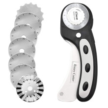 45mm Rotary Cutter with 7pcs Replacement Blades, Ergonomic Handle Rolling Cutter with Safety Lock for Fabric, Leather, Paper, Crafting, Sewing,
