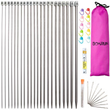 Knitting Needle Set,BCMRUN 22PCS 2mm(B)-8mm(L) Straight Single Pointed Stainless Steel Sweater Needles Set(11Pair-11Size,14 inch)with Locking Stitch