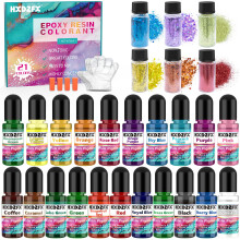 Epoxy Resin Pigment - 21 Colors Liquid Clear Epoxy Resin Colorant, 6 Colors Resin Glitter, Highly Concentrated Epoxy Resin Dye for DIY Jewelry Making,