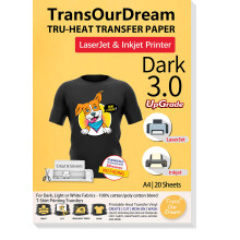 TransOurDream Tru-Tshirt Transfer Paper Upgraded 3.0 20 Sheets A4 for Inkjet&Laser Printer Iron on Transfers for Dark Fabric Heat Transfer Paper Black