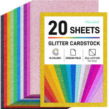 VGOODALL A4 Glitter Craft Paper, 20 Sheets 10 Colors 90lb/250gsm Sparkle Cardstock, Shiny Glitter Paper for Holiday Crafts, DIY Projects, Gift
