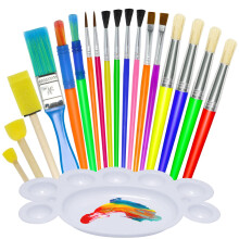 Jiosdo Kids Paint Brushes, 19pc Childrens Painting Brush Set with Palettes, Colorful Art Brushes for Children Toddlers Beginners, Watercolor, Oil,