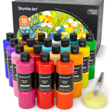 Shuttle Art Acrylic Paint, 18 Colours Acrylic Paint Bottle Set (250ml/8.45oz), Rich Pigmented Paints, Bulk Painting Supplies for Artists, Beginners