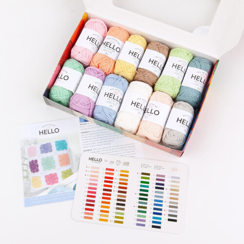 Hello 100% Cotton 12 Ball Yarn Pack - Pastel 2
