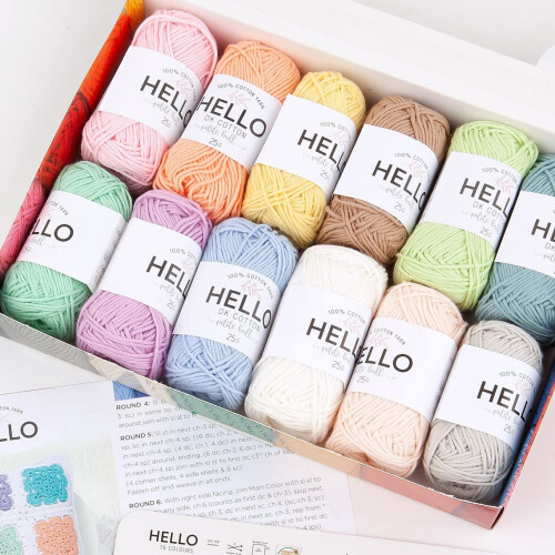 Hello 100% Cotton 12 Ball Yarn Pack - Pastel
