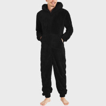 Men's Hooded Onesie Pajamas – Lightweight Fuzzy Fleece Zip-Up Jumpsuit, Long Sleeve & Pants, Warm Winter Sleepwear