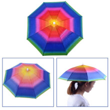 55CM Folding Head Mounted Umbrella Hat Portable Hands Free Fishing Hat Double Layer Sun Rain Hat for Camping Hiking