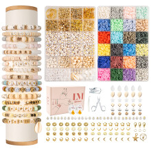 Lynnmos Clay Beads 8000 Pcs 2 Boxes Bracelet Making Kit - 24 Colors for Bracelet Making Set - Heishi Disc Beads for Jewelry Making kit with Charms and