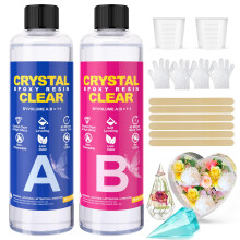 Epoxy Resin Kit 16oz/474ml - Crystal Clear Resin and Hardener Resin Epoxy kit,No Yellowing, No Bubbles Casting with Mixing Sticks and Cups, Best for
