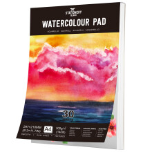 STATIONERY ISLAND Watercolour Paper A4 Pad, 30 Sheets Water Colour Paper 300gsm, Glue Bound, Cold-Pressed Texture, Watercolour Sketchbook for