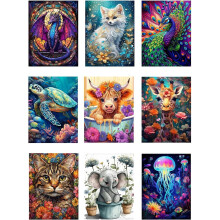 BEAYIOU 9 Pack Animal Diamond Painting Kits for Adults?5D DIY Cow Elephant Dragon Diamond Art Kits for Beginners Round Full Drill Painting with