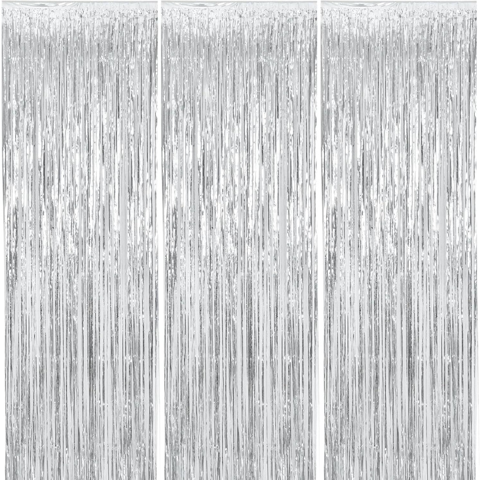 Foil Fringe Backdrop Curtains 3.2Ft X 6.5Ft 3 Pack Silver 9023022168269