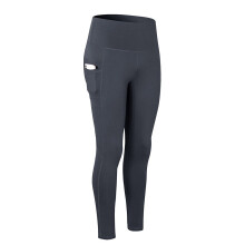 QLEICOM női magas derekú jóganadrág zsebekkel, nude bőrbarát capri leggings, csípőemelés és hasizmok szabályozása, sötétszürke L