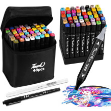 48 Colored Alcohol Markers, Colouring Pens for Adult, Dual Tip Marker Pens, Felt Tip Pens, Permanent Marker Set with Carrying Case & Storage Base, Art