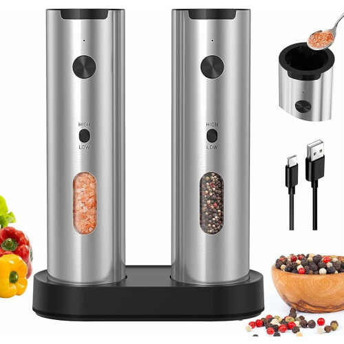 Oplaadbare zout- en pepermolenset met USB-dock
