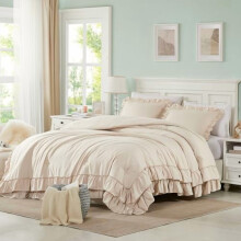 Roze kingsize dekbedset met ruches, 3-delig