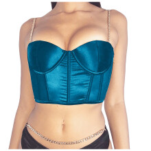 Top cropped feminino de cetim com alças finas, decote em V, sem mangas, estilo bustiê, modelagem justa, ideal para balada, perfeito para presentear