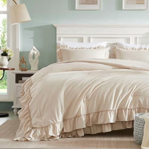 Roze kingsize dekbedset met ruches, 3-delig 2