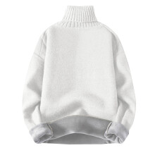 Men's Sweater Knitted Turtleneck Pullover Fall Winter Solid Color Heavy Tops Long Sleeve Warm Comfortable Casual Sweater(White,S)