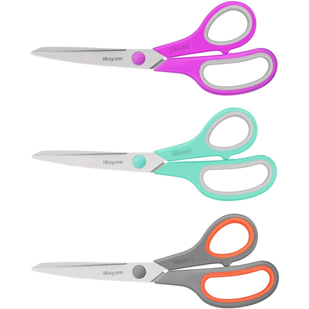 8" Multipurpose Scissors 3 Pack With Ultra Sharp Blades, Comfort-Grip Handles, Sturdy For School Home Office Art Craft Sewing Tailor Heavy Duty 5051222560723