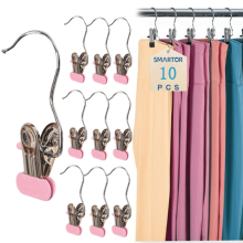 Lot de 10 pinces à linge et crochets robustes pour placard, penderie et voyages – Rose, compatibles avec les portants standards