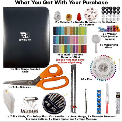 Elite Range Professional Sewing Kit - Portable Sewing Accessories Bag - Includes Full Size Tailor Scissors 1
