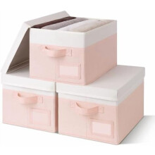 Boîtes de rangement roses et ivoire avec couvercles, lot de 3, organisateurs de placard décoratifs avec poignées pour étagères