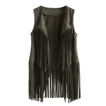 Cardigan Vest for Women 2025 Autumn Winter Suede Ethnic Sleeveless Tassels Fringed Vest Cardigan Red
