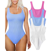 Women's 3 Piece Bodysuits Sexy Ribbed Square Neck Sleeveless Tank Tops Bodysuits
