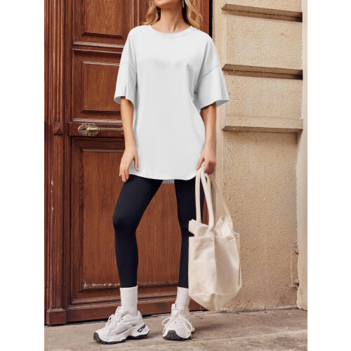 Γυναικεία oversized μπλουζάκια με χαλαρή γραμμή, κοντομάνικο μπλουζάκι με λαιμόκοψη 1