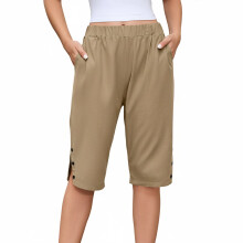 Løse damebermudashorts i bomuldshør, knælange capris med høj talje og lommer, S–5X