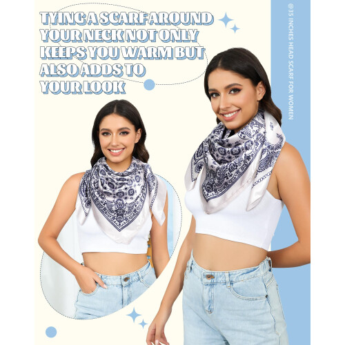 Lenço de cabeça quadrado grande de cetim de 35 polegadas - Conjunto de 3 lenços de cabelo de cetim, bandana de seda, lenço de cabeça com toque 2