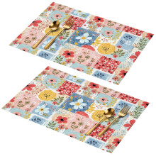 Set van 2 placemats met Pioneer bloemenprint, 45 x 30 cm, PVC, wasbaar en kleurvast.