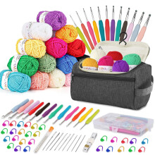 YINVA Crochet Kits for Beginners Adults Crochet Kit 15Pcsx25g Crochet Yarns Ergonomic Metal Crochet Hooks 2mm-8mm Knitting Accessories Tools Storage