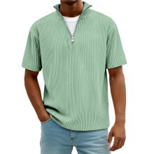 Herren Kurzarm-T-Shirts, lässige Oberteile mit Reißverschluss, Streifenmuster, einfarbige Blusen