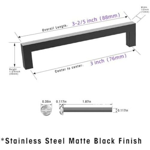 Cabinet Pulls Matte Black Stainless Steel 30 Pack 3 Inch 1