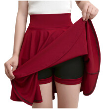 Gonne da donna, gonne con pantaloncini sotto, minigonna a tubino tinta unita a vita alta, gonna corta sexy aderente sui fianchi, color vino XXL