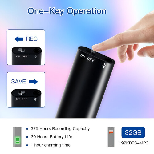 32GB Mini Voice Activated Recorder with Playback, Black 2
