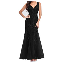 Aftonklänningar för kvinnor Slim fit Formell paljetter Lång klänning Casual Mesh Patchwork V-ringad Ärmlös klänning Elegant Bodycon