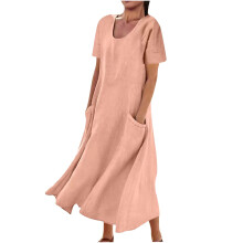Spara pengar! Damklänning i plusstorlek, kortärmad, enfärgad, mjuk, fritidsklänning, rosa, XXL